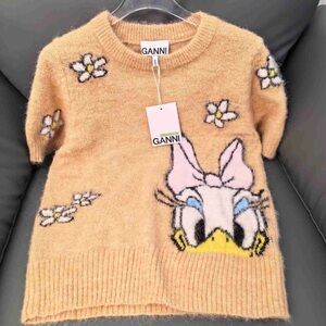 Ganni x Disney Daisy Pattern Cropped Crew Neck Mohair Sweater